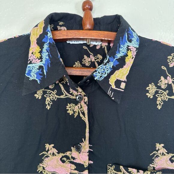 Zara Japanese Garden Graphic Button Down Shirt Size S - Picture 4 of 9